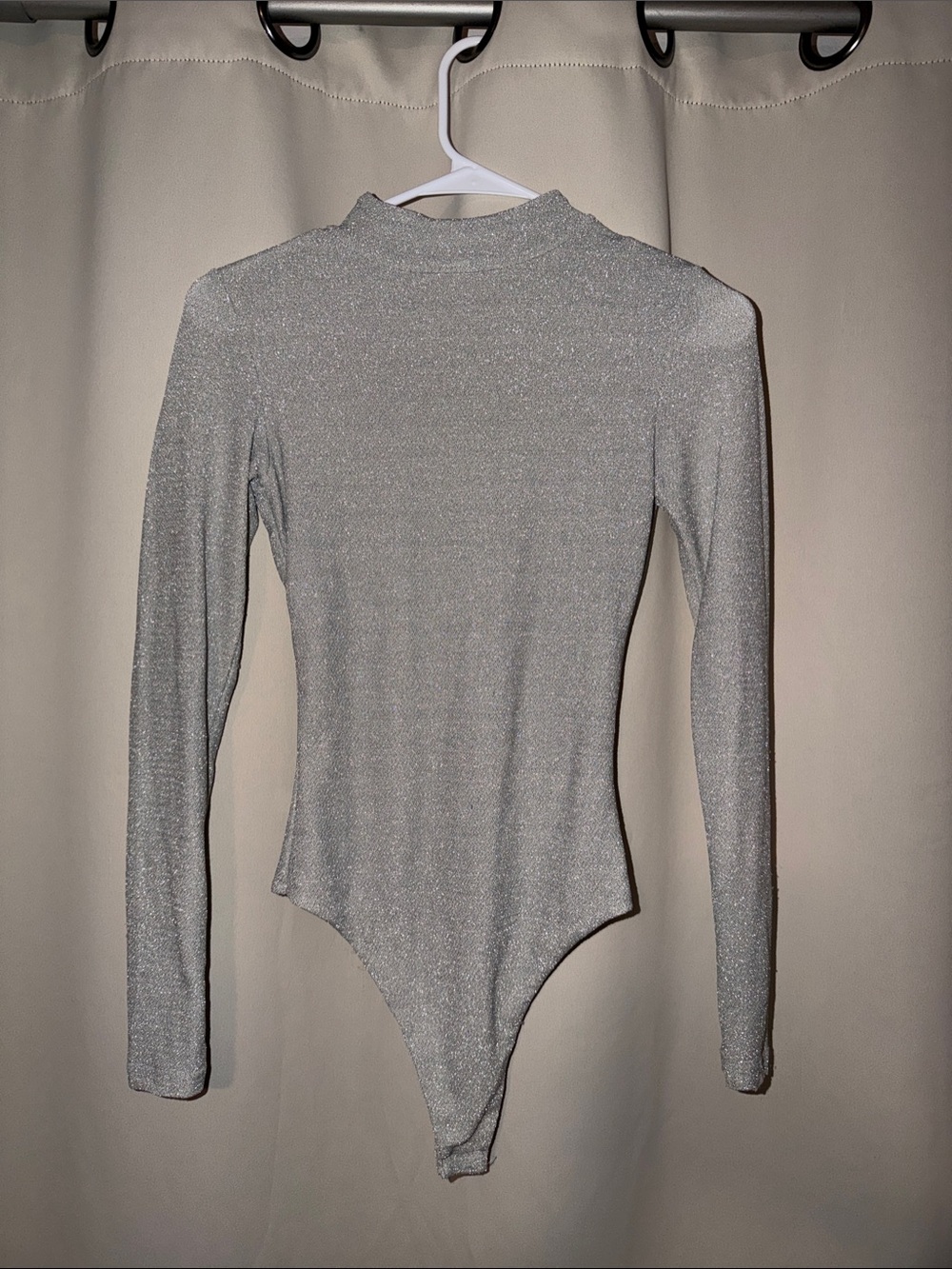 Long Sleeve Silver Mock Neck Bodysuit